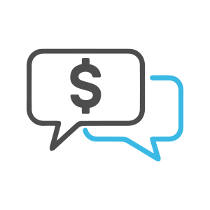 Graphic of speech bubbles containing a dollar sign to represent improved marketability